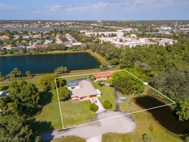 aerial view with a water view