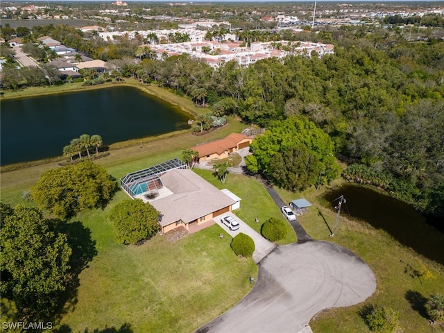 aerial view with a water view