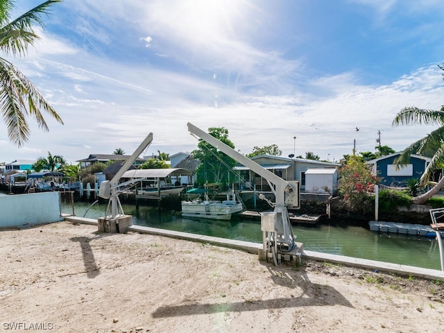 view of dock with a water view