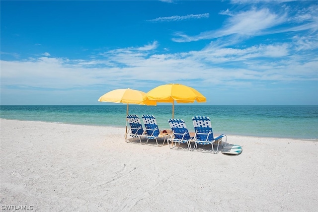 property view of water featuring a view of the beach