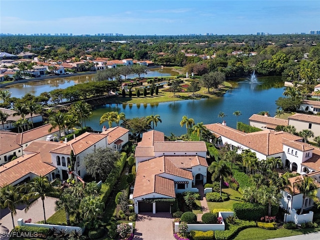 drone / aerial view featuring a water view