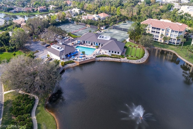 drone / aerial view featuring a water view