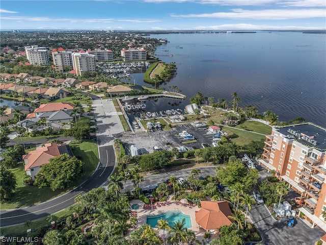 aerial view with a water view