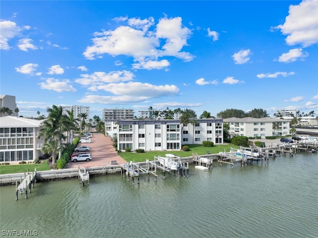 exterior space with a water view