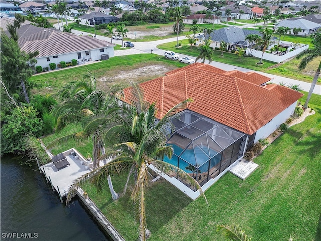 aerial view with a water view