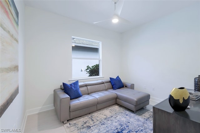 living room with ceiling fan