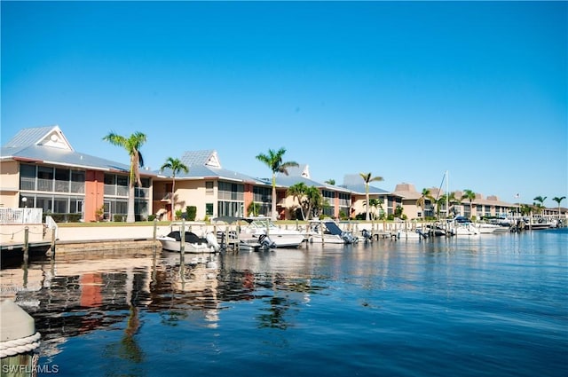 water view featuring a dock