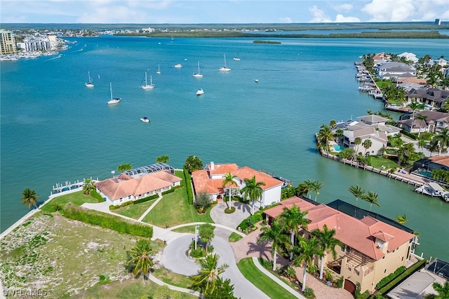 bird's eye view featuring a water view