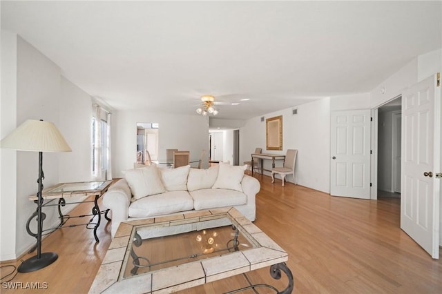 living room featuring light wood-type flooring