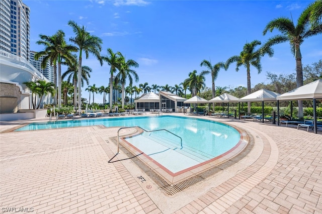 view of swimming pool with a gazebo