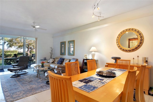 interior space with ceiling fan and rail lighting