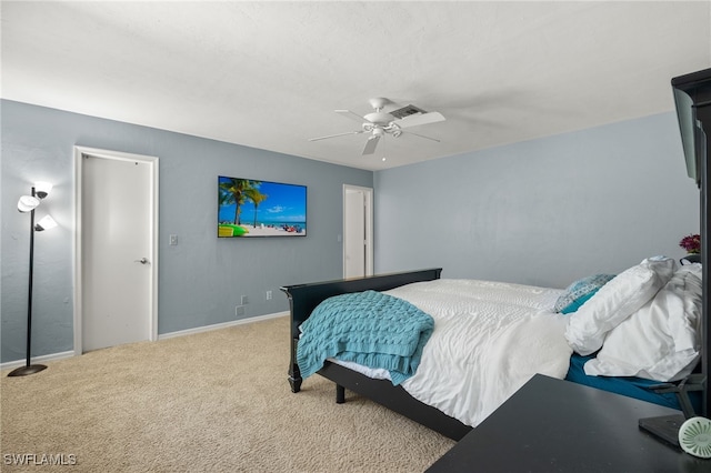 bedroom featuring carpet floors and ceiling fan