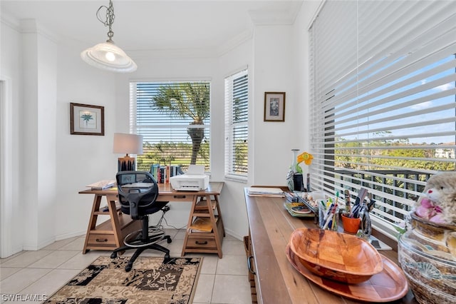 tiled office with crown molding