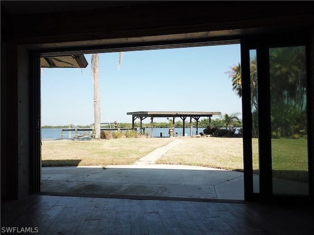 view of patio / terrace with a water view