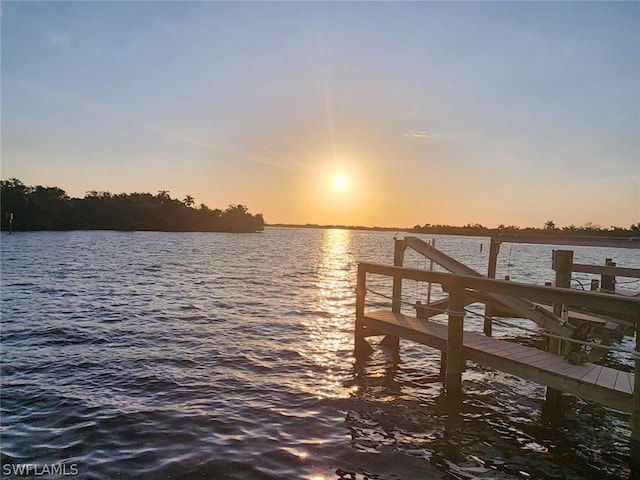 view of dock with a water view