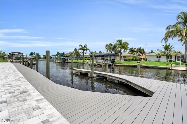 dock area with a water view