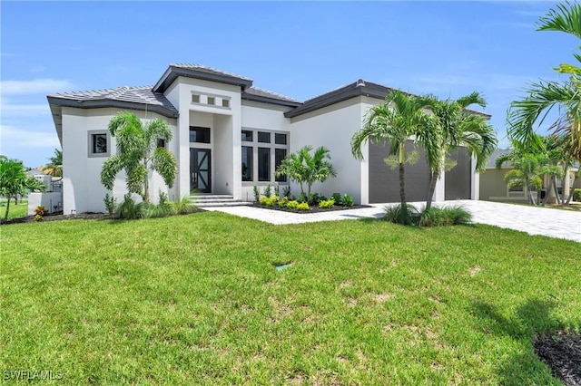 prairie-style house with a front yard