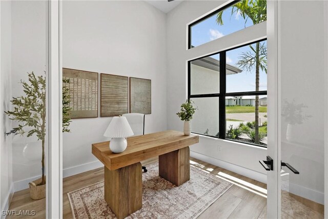 home office featuring light hardwood / wood-style flooring