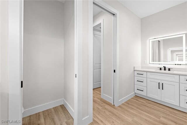 bathroom featuring vanity and hardwood / wood-style floors