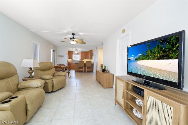 living room featuring ceiling fan