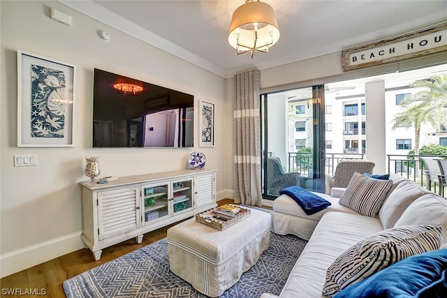 living room with dark hardwood / wood-style flooring and a wealth of natural light