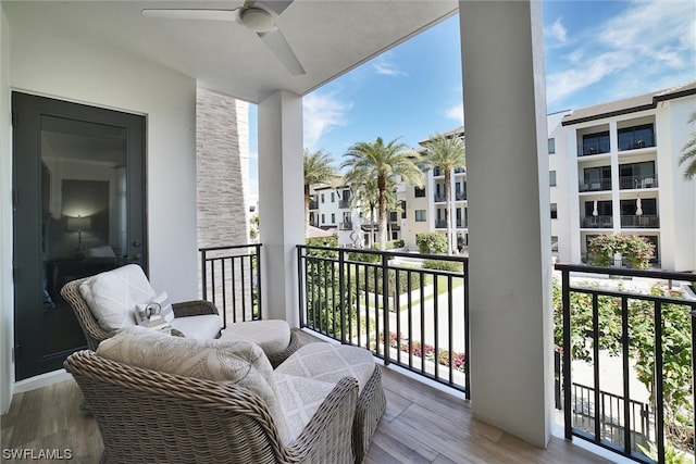 balcony with ceiling fan