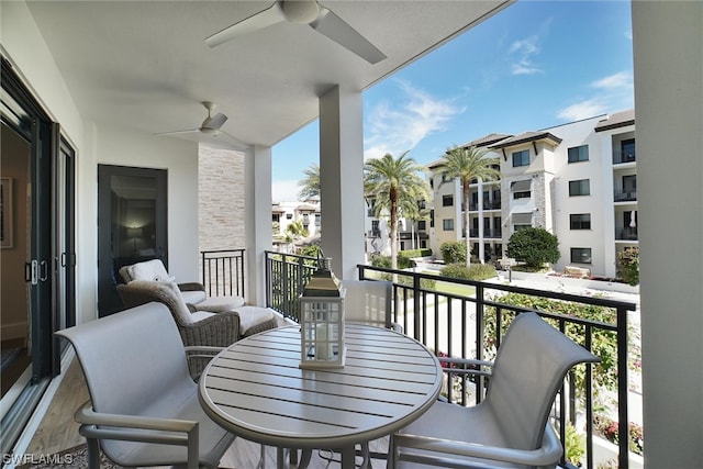 balcony with ceiling fan