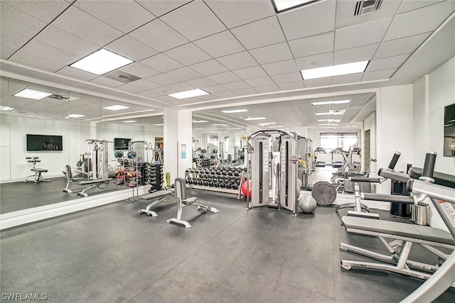 gym with a drop ceiling