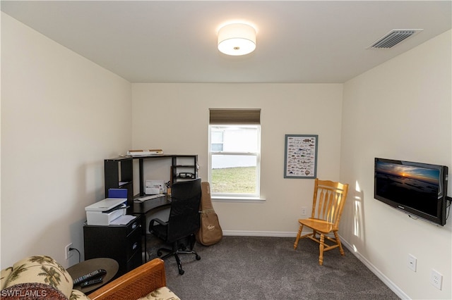 office space featuring dark colored carpet