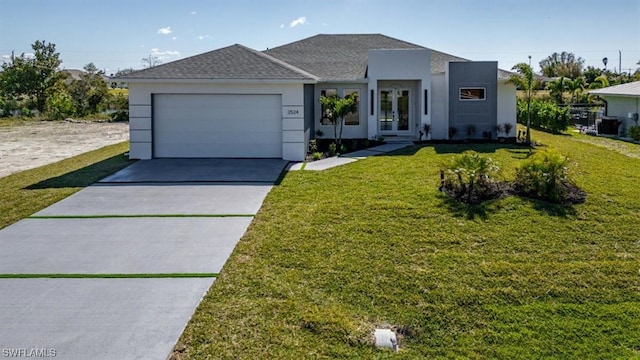 view of front of home featuring a front lawn and french doors