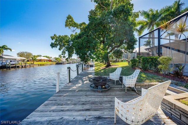 view of dock with a water view