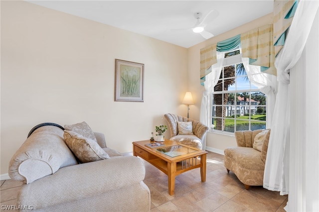 living room with ceiling fan