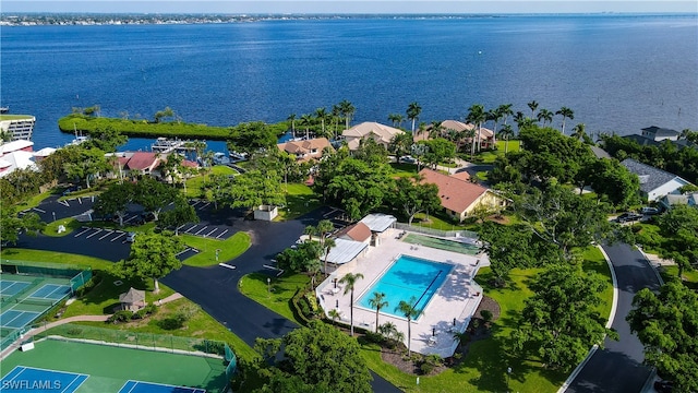 aerial view with a water view