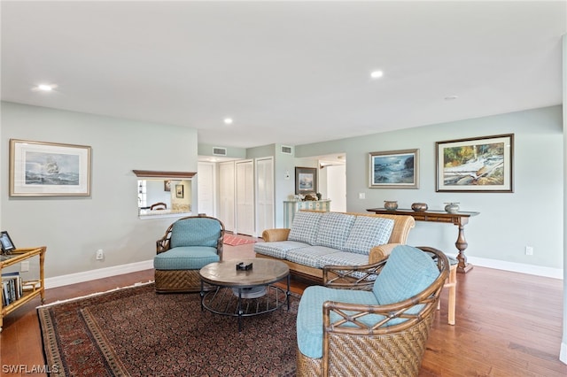 living room with hardwood / wood-style flooring