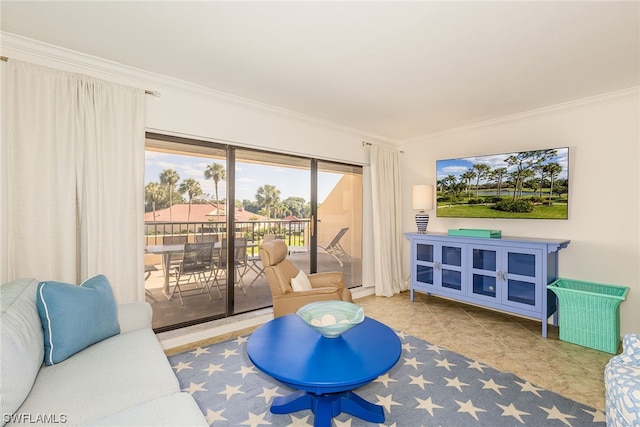 6350 Pelican Bay Blvd Unit B-105, Naples, FL 34108 - tiled living room featuring ornamental molding