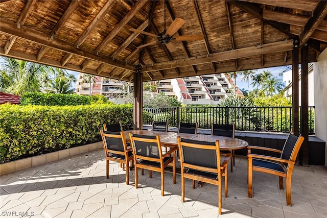 view of patio with a gazebo and ceiling fan