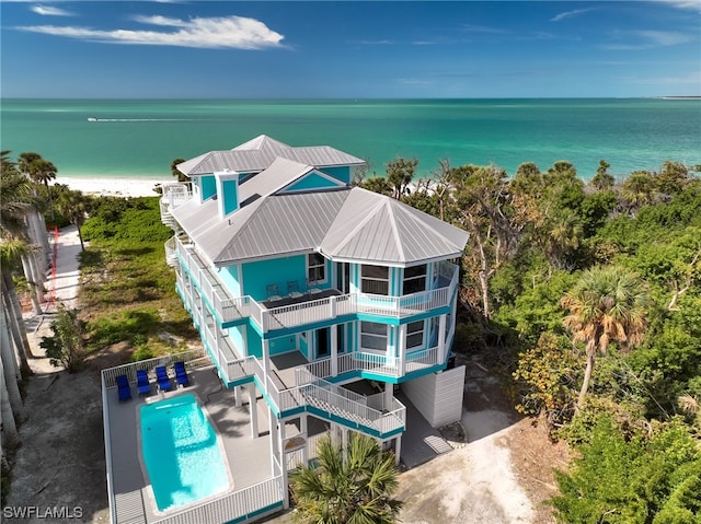 aerial view with a water view