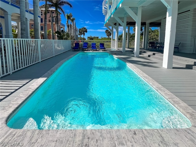 view of swimming pool featuring a patio