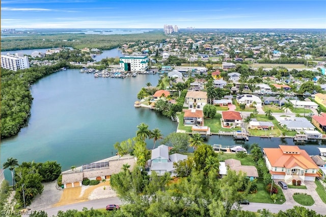 aerial view featuring a water view