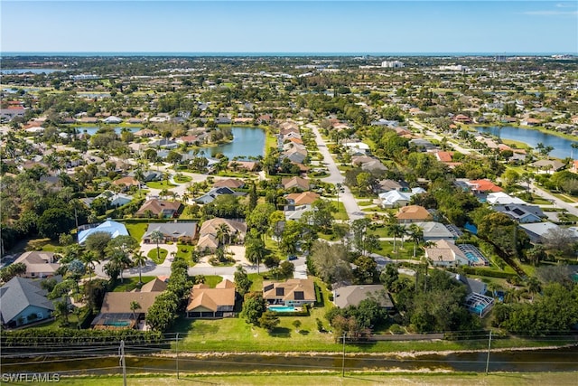 aerial view with a water view