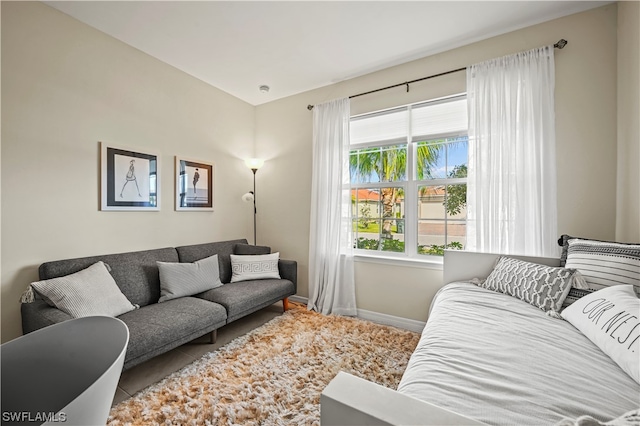 living room with light tile floors