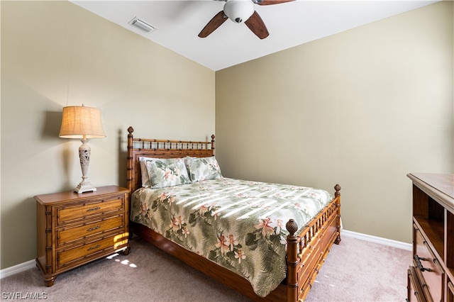 bedroom featuring ceiling fan and carpet floors