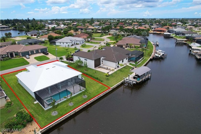 aerial view with a water view