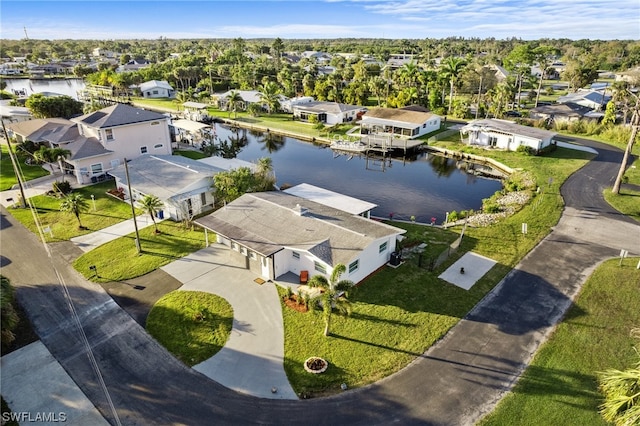 drone / aerial view featuring a water view