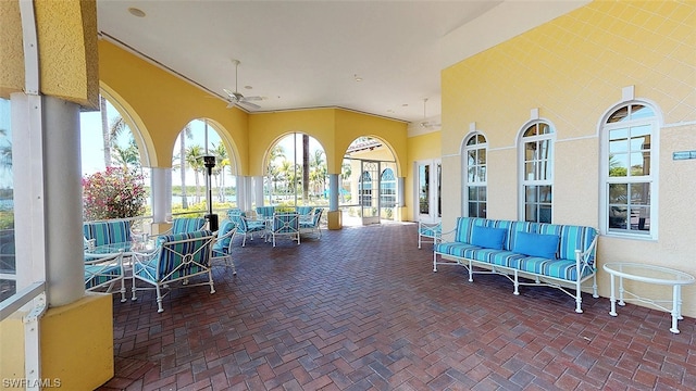 view of terrace with an outdoor living space