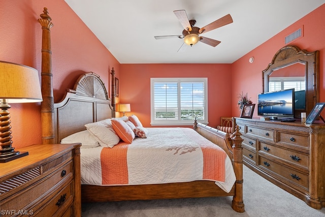 bedroom with carpet flooring and ceiling fan