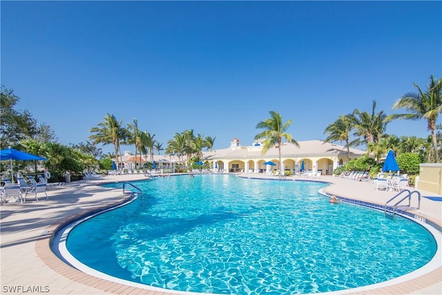 view of swimming pool featuring a patio