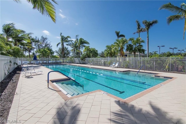 view of swimming pool featuring a patio area