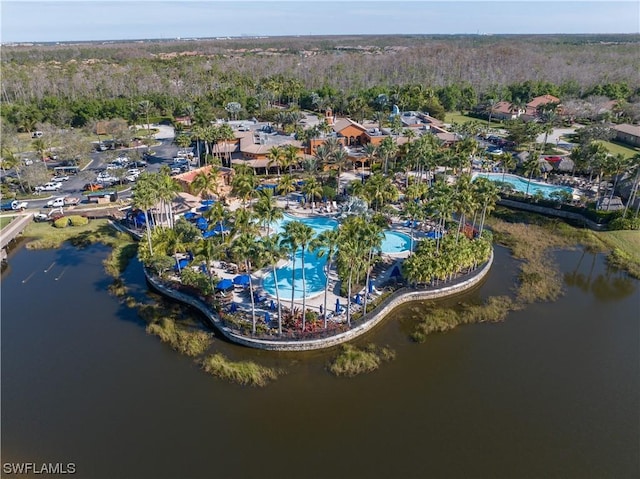 bird's eye view featuring a water view