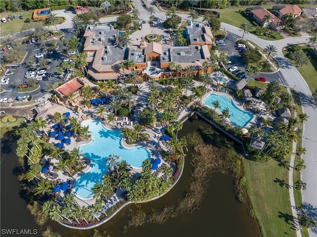 aerial view featuring a water view